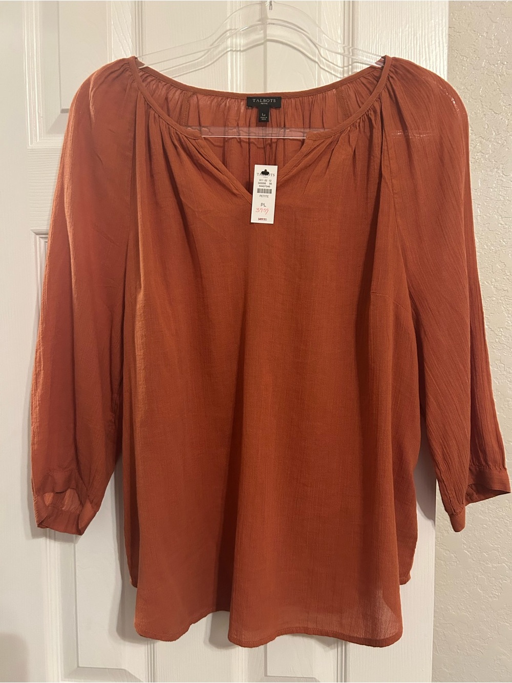Talbots Women's Rust Orange Peasant Blouse